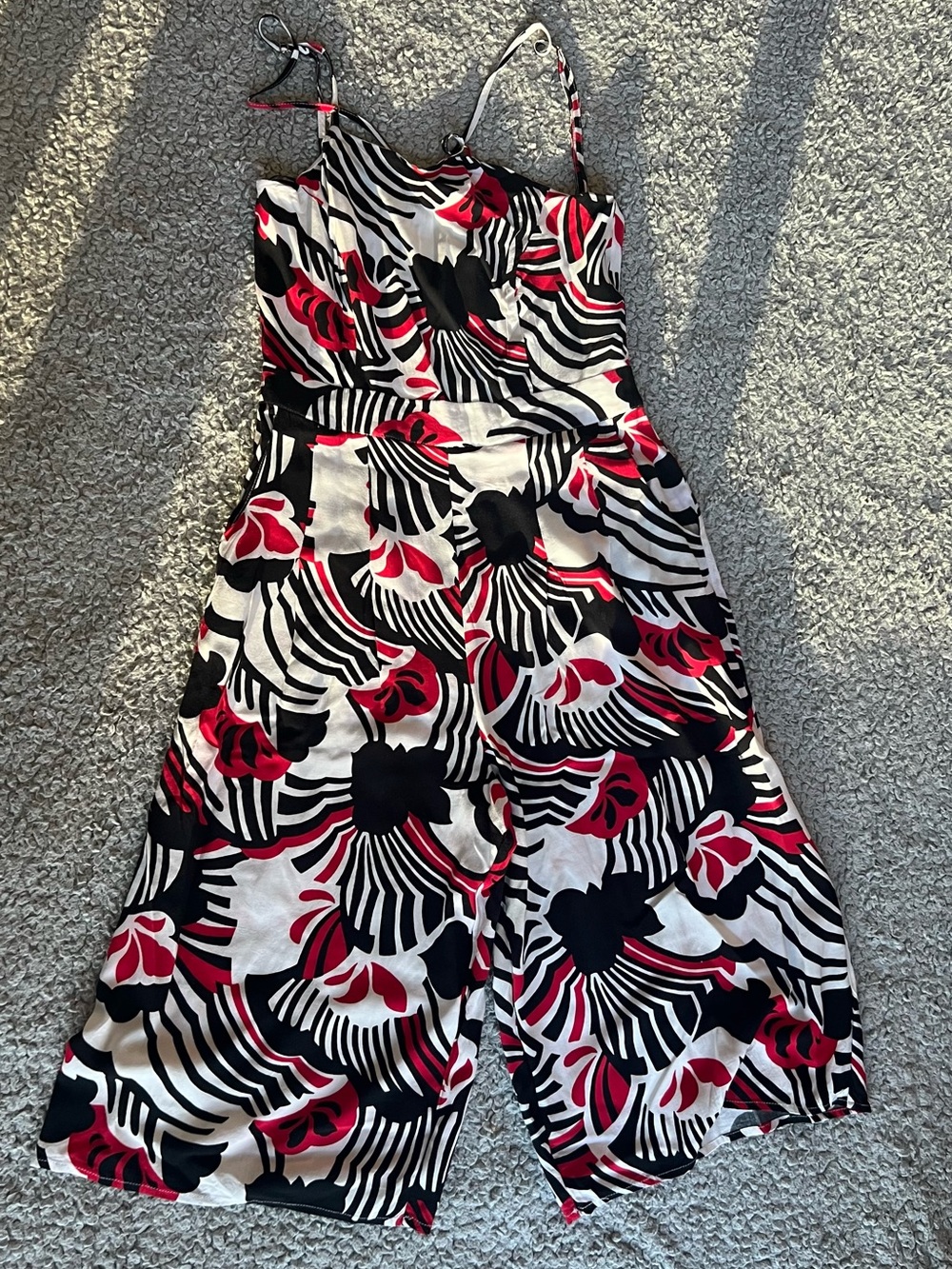 Black, White & Red Floral Print Jumpsuit